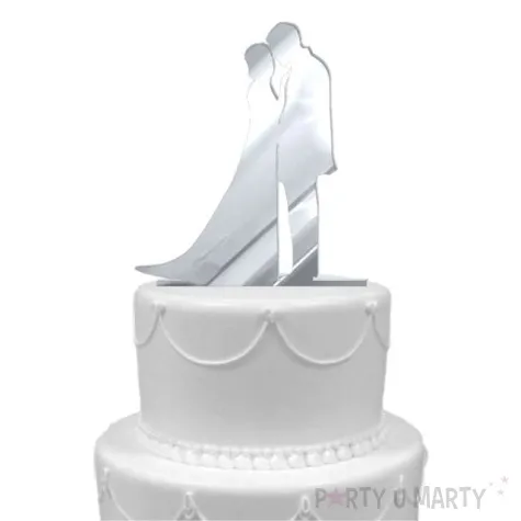 topper z pleksy para mloda we dwoje srebrny lustrzany 13 cm