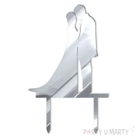 topper z pleksy para mloda we dwoje srebrny lustrzany 13 cm