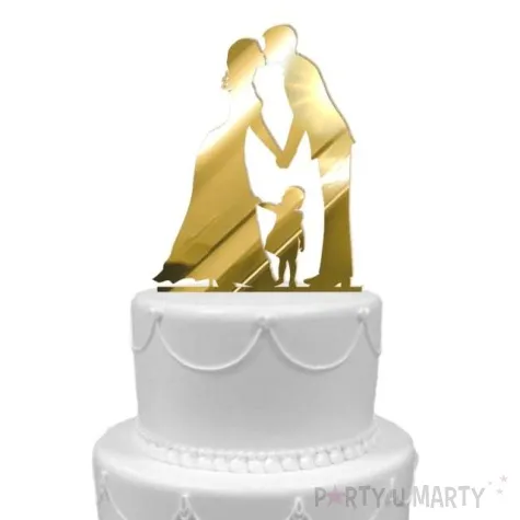 topper z pleksy para mloda z corka zloty lustrzany 13 cm