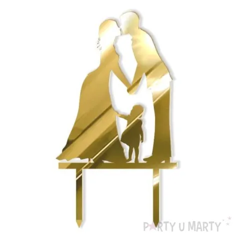 topper z pleksy para mloda z corka zloty lustrzany 13 cm