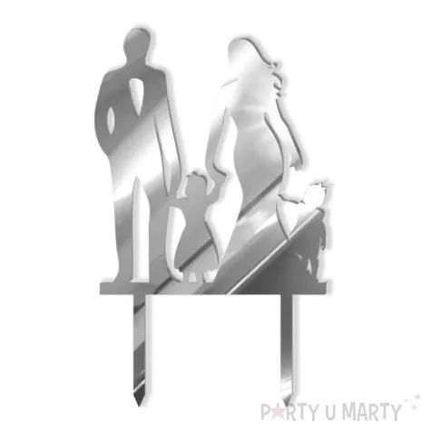 topper z pleksy para mloda z corkami srebrny lustrzany 17 cm