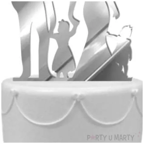 topper z pleksy para mloda z corkami srebrny lustrzany 17 cm