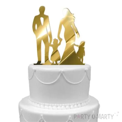 topper z pleksy para mloda z corkami zloty lustrzany 17 cm