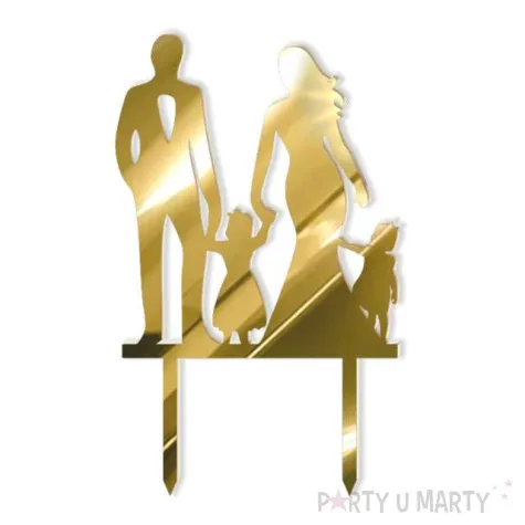 topper z pleksy para mloda z corkami zloty lustrzany 17 cm