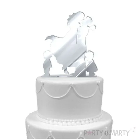 topper z pleksy para mloda z dziecmi srebrny lustrzany 17 cm