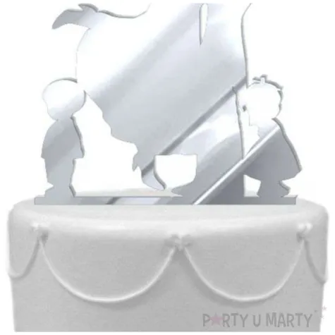 topper z pleksy para mloda z dziecmi srebrny lustrzany 17 cm