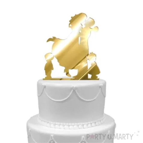 topper z pleksy para mloda z dziecmi zloty lustrzany 17 cm