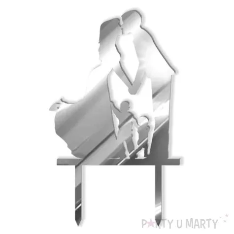 topper z pleksy para mloda z synami srebrny lustrzany 17 cm