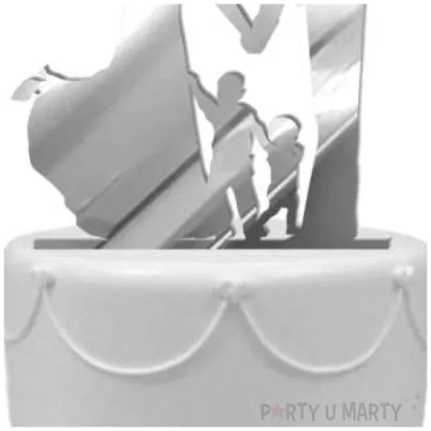 topper z pleksy para mloda z synami srebrny lustrzany 17 cm