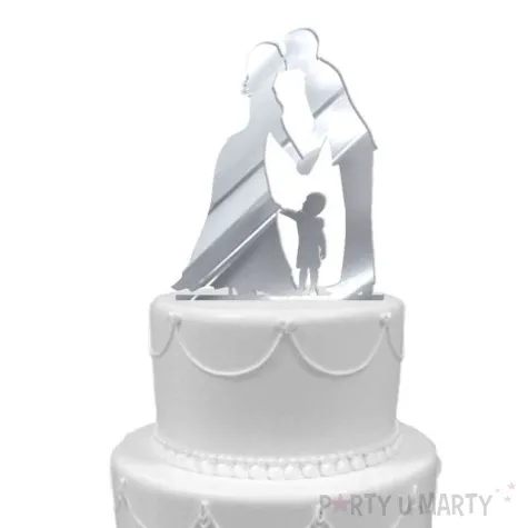 topper z pleksy para mloda z synkiem srebrny lustrzany 13 cm