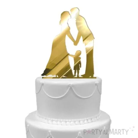 topper z pleksy para mloda z synkiem zloty lustrzany 13 cm