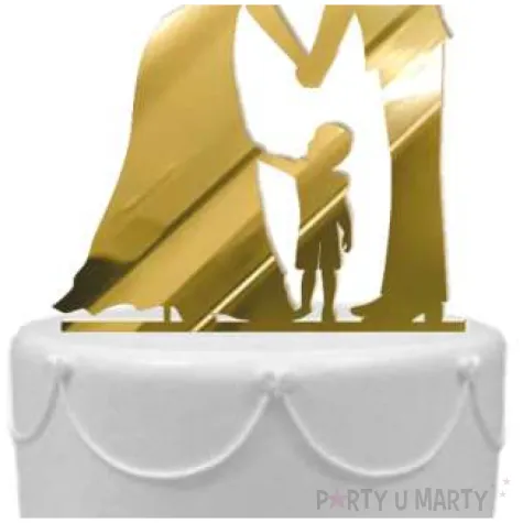 topper z pleksy para mloda z synkiem zloty lustrzany 13 cm