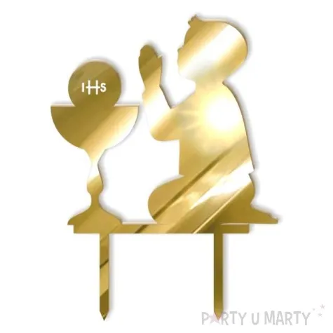 topper z pleksy pierwsza komunia sw chlopiec zloty lustrzany 15 cm