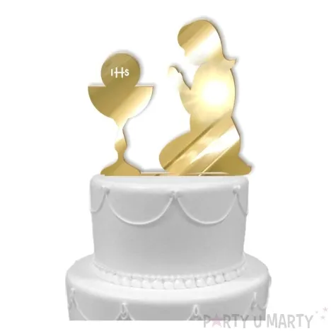 topper z pleksy pierwsza komunia sw dziewczynka zloty lustrzany 15 cm