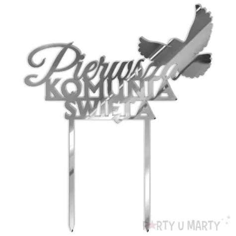 topper z pleksy pierwsza komunia sw golebica srebrny lustrzany 14 x 17 cm