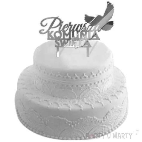 topper z pleksy pierwsza komunia sw golebica srebrny lustrzany 14 x 17 cm