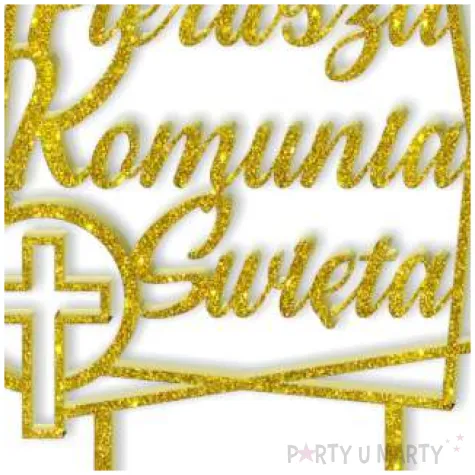 topper z pleksy pierwsza komunia sw golebica zloty brokat 19 5 cm