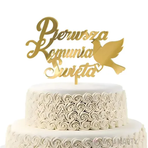 topper z pleksy pierwsza komunia sw golebica zloty lustrzany 14 x 15 cm