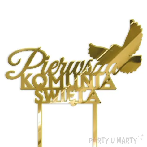 topper z pleksy pierwsza komunia sw golebica zloty lustrzany 14 x 17 cm