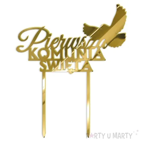 topper z pleksy pierwsza komunia sw golebica zloty lustrzany 14 x 17 cm