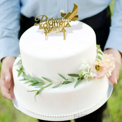 topper z pleksy pierwsza komunia sw golebica zloty lustrzany 14 x 17 cm