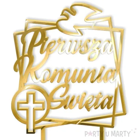 topper z pleksy pierwsza komunia sw golebica zloty lustrzany 19 5 cm