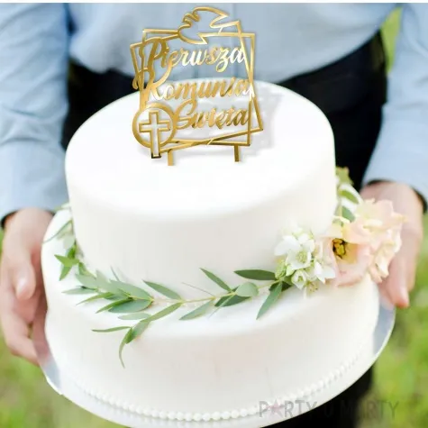 topper z pleksy pierwsza komunia sw golebica zloty lustrzany 19 5 cm