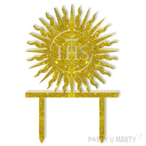 topper z pleksy pierwsza komunia sw hostia zloty brokat 15 cm