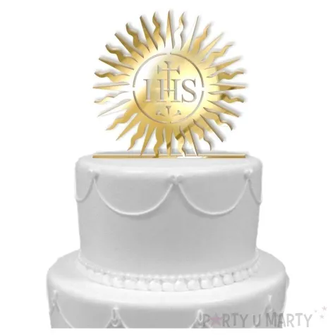 topper z pleksy pierwsza komunia sw hostia zloty lustrzany 15 cm
