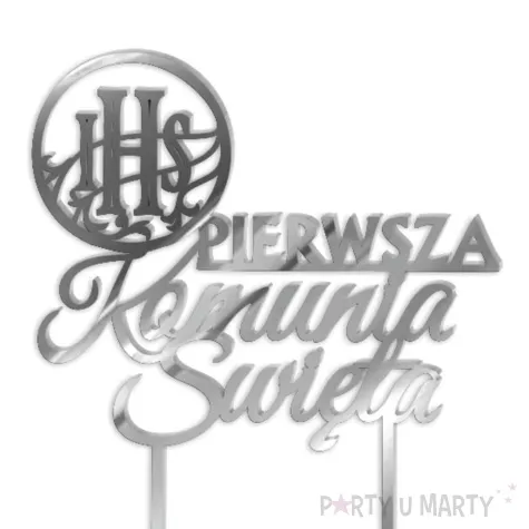 topper z pleksy pierwsza komunia sw ihs kolko srebrny lustrzany 13 x 18 cm