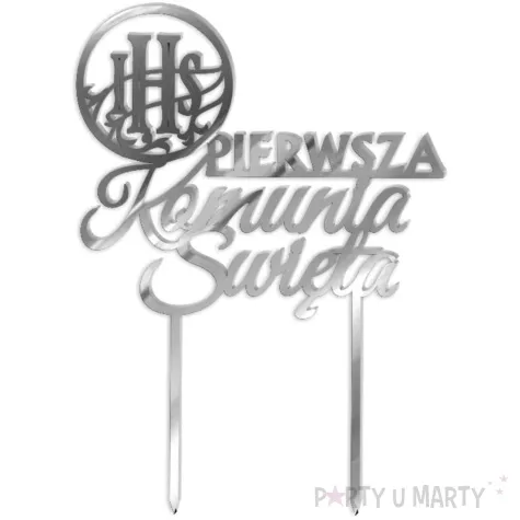 topper z pleksy pierwsza komunia sw ihs kolko srebrny lustrzany 13 x 18 cm