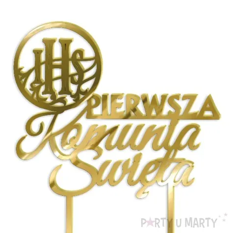 topper z pleksy pierwsza komunia sw ihs kolko zloty lustrzany 13 x 18 cm