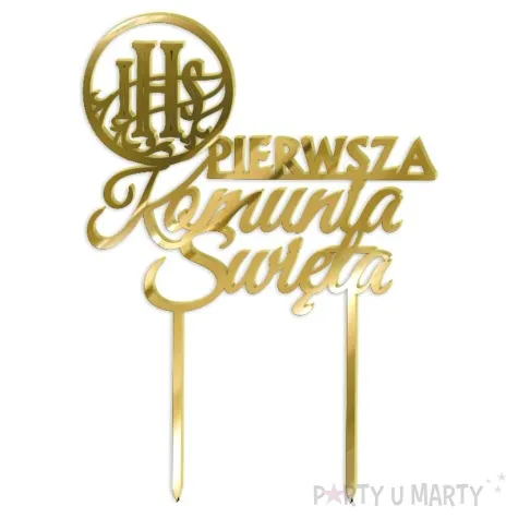 topper z pleksy pierwsza komunia sw ihs kolko zloty lustrzany 13 x 18 cm