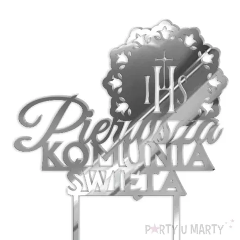 topper z pleksy pierwsza komunia sw ihs koronka srebrny lustrzany 13 x 18 5 cm