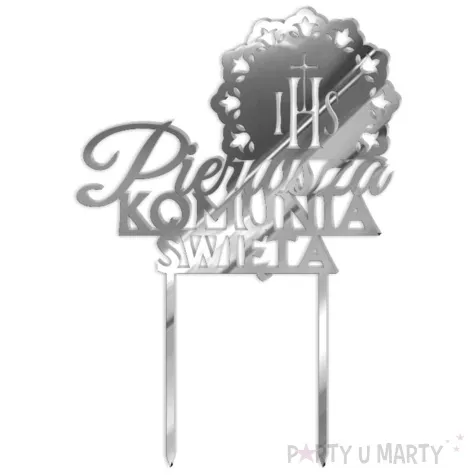 topper z pleksy pierwsza komunia sw ihs koronka srebrny lustrzany 13 x 18 5 cm