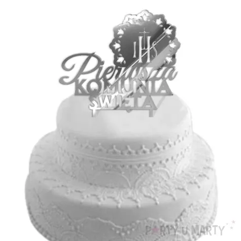 topper z pleksy pierwsza komunia sw ihs koronka srebrny lustrzany 13 x 18 5 cm