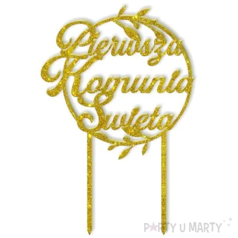 topper z pleksy pierwsza komunia sw kolo zloty brokat 19 5 cm