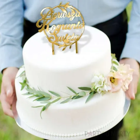 topper z pleksy pierwsza komunia sw kolo zloty lustrzany 19 5 cm