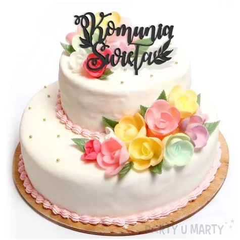 topper z pleksy pierwsza komunia sw listki czarny 14 x 15 cm