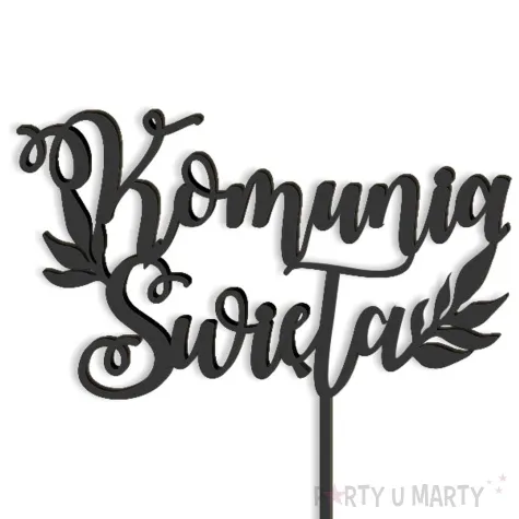 topper z pleksy pierwsza komunia sw listki czarny 14 x 15 cm