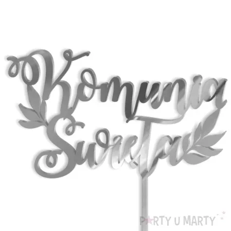 topper z pleksy pierwsza komunia sw listki srebrny lustrzany 14 x 15 cm