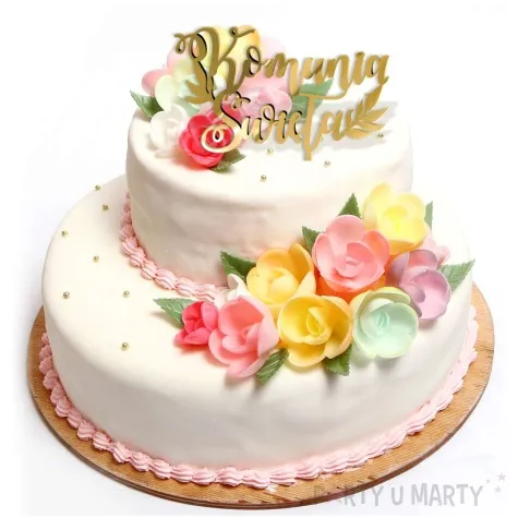 topper z pleksy pierwsza komunia sw listki zloty lustrzany 14 x 15 cm