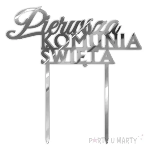 topper z pleksy pierwsza komunia sw napis srebrny lustrzany 14 x 14 5 cm