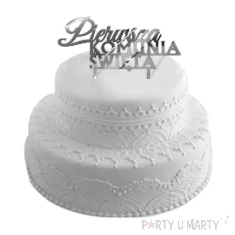 topper z pleksy pierwsza komunia sw napis srebrny lustrzany 14 x 14 5 cm