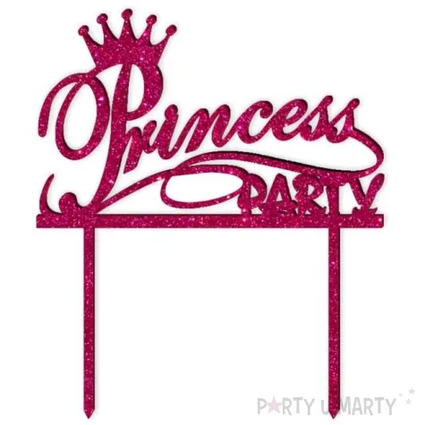 topper z pleksy princess party rozowy brokat 15 5x18 5 cm
