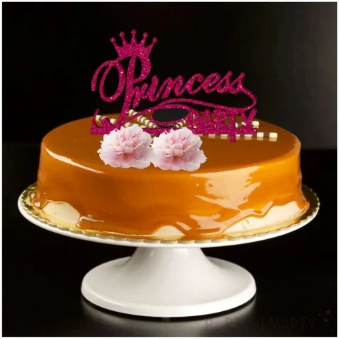 topper z pleksy princess party rozowy brokat 15 5x18 5 cm
