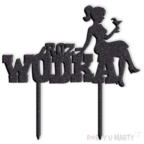 topper z pleksy roz wodka czarny brokat 16 x 18 cm