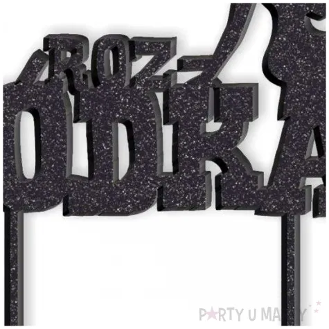 topper z pleksy roz wodka czarny brokat 16 x 18 cm