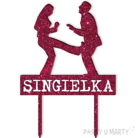 topper z pleksy singielka rozowy brokat 13 x 19 5 cm