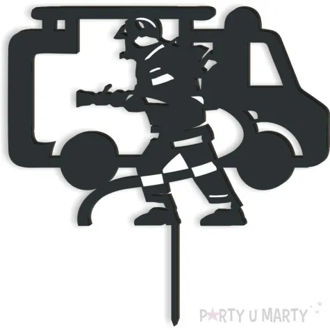 topper z pleksy strazak i jego woz czarny 14x14 cm